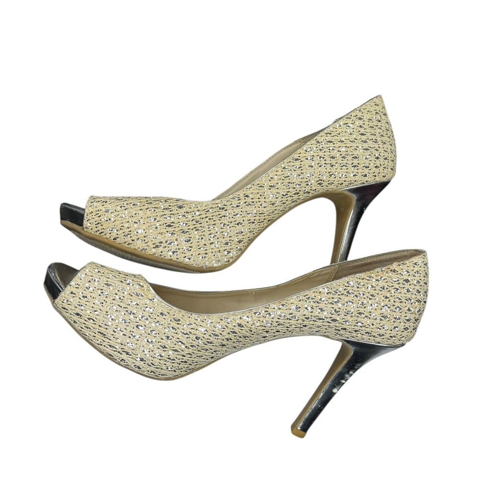 Audrey Brooke Shoes Womens Gold Metallic Sparkly Peep Toe Heels